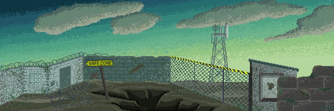 pixel art background picture: postapocalyptic ruins