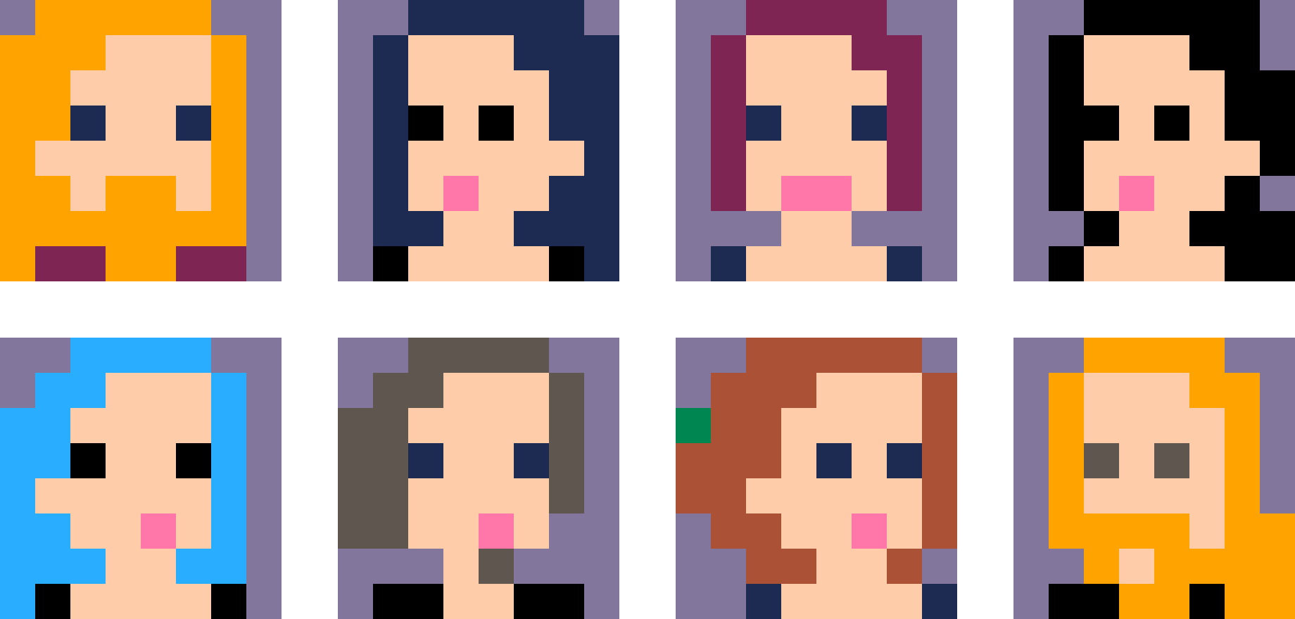 Pixel art portraits of myself and some other people.