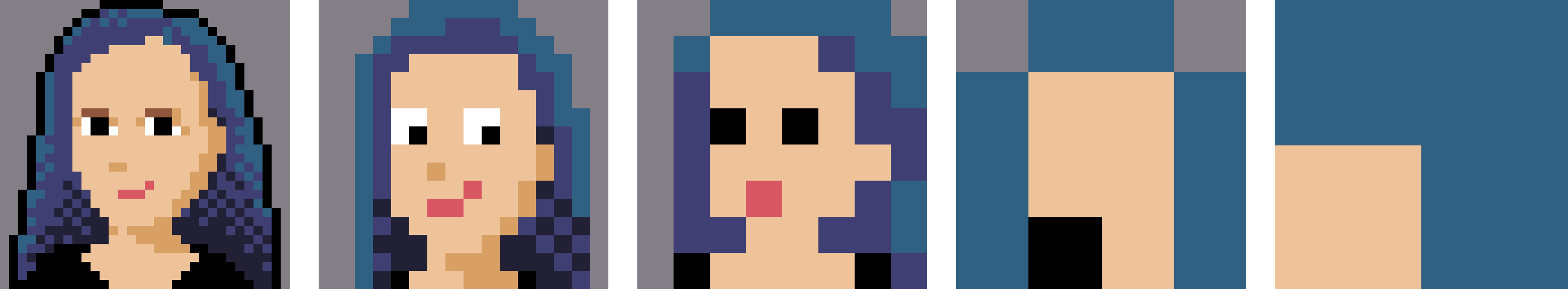 My self portrait in different pixel art resolutions.